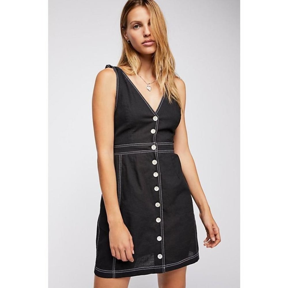 Free People London Town Tie Shoulder V-Neck Dress Black in Size 8